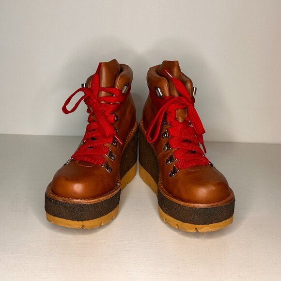 Jeffrey Campbell Explore Brown Leather Wedge Heel Boots Women Size 7 M - Picture 4 of 7